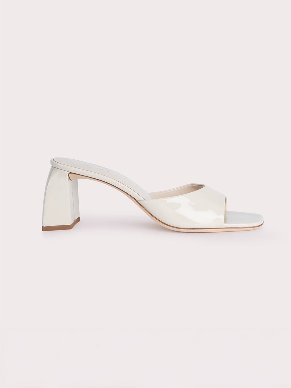 BY FAR Romy Cream Patent Open-Toe Block Heel Mule
